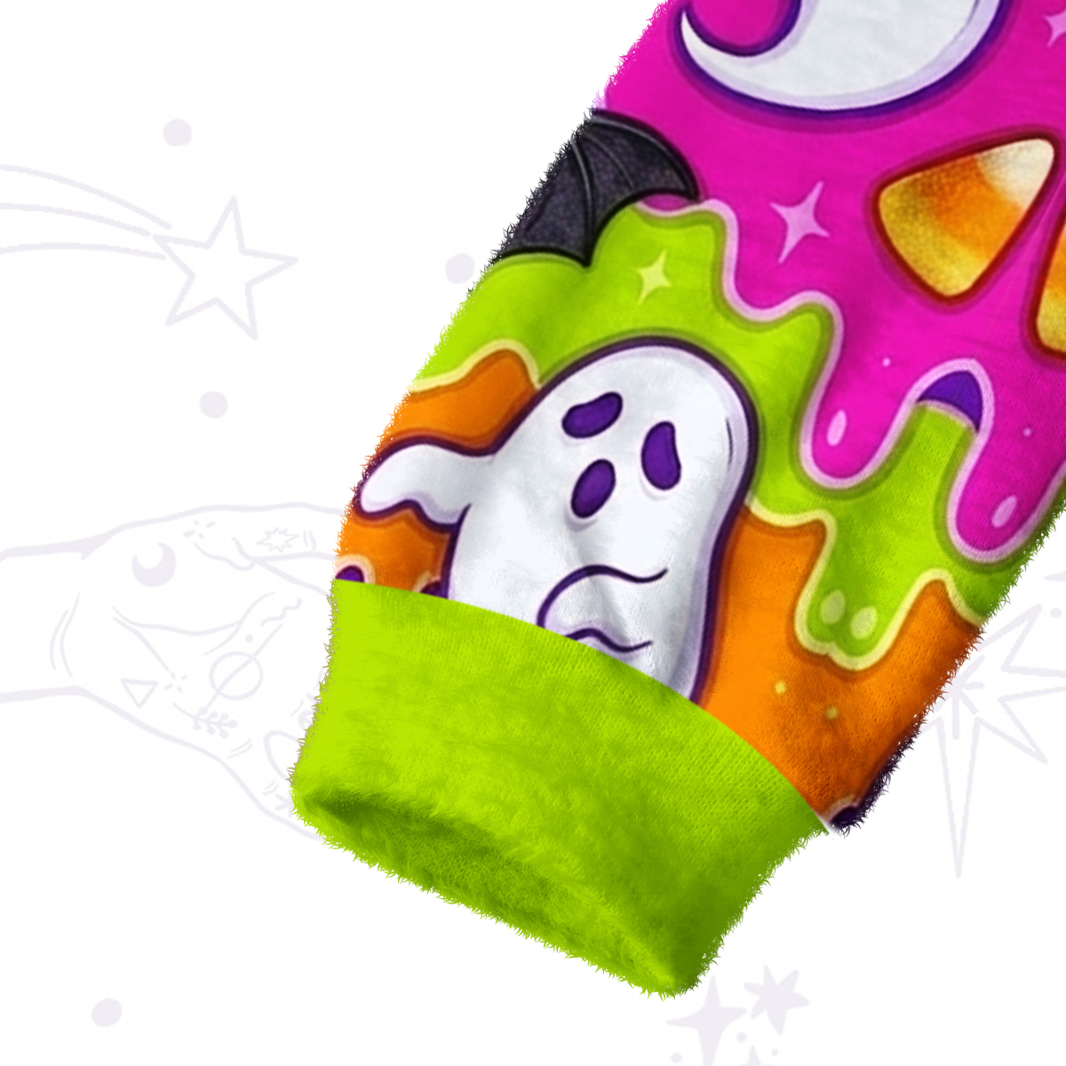 Purplehecate Halloween Ghost Jack‑o'-Lantern Fuzzy Crewneck Sweater
