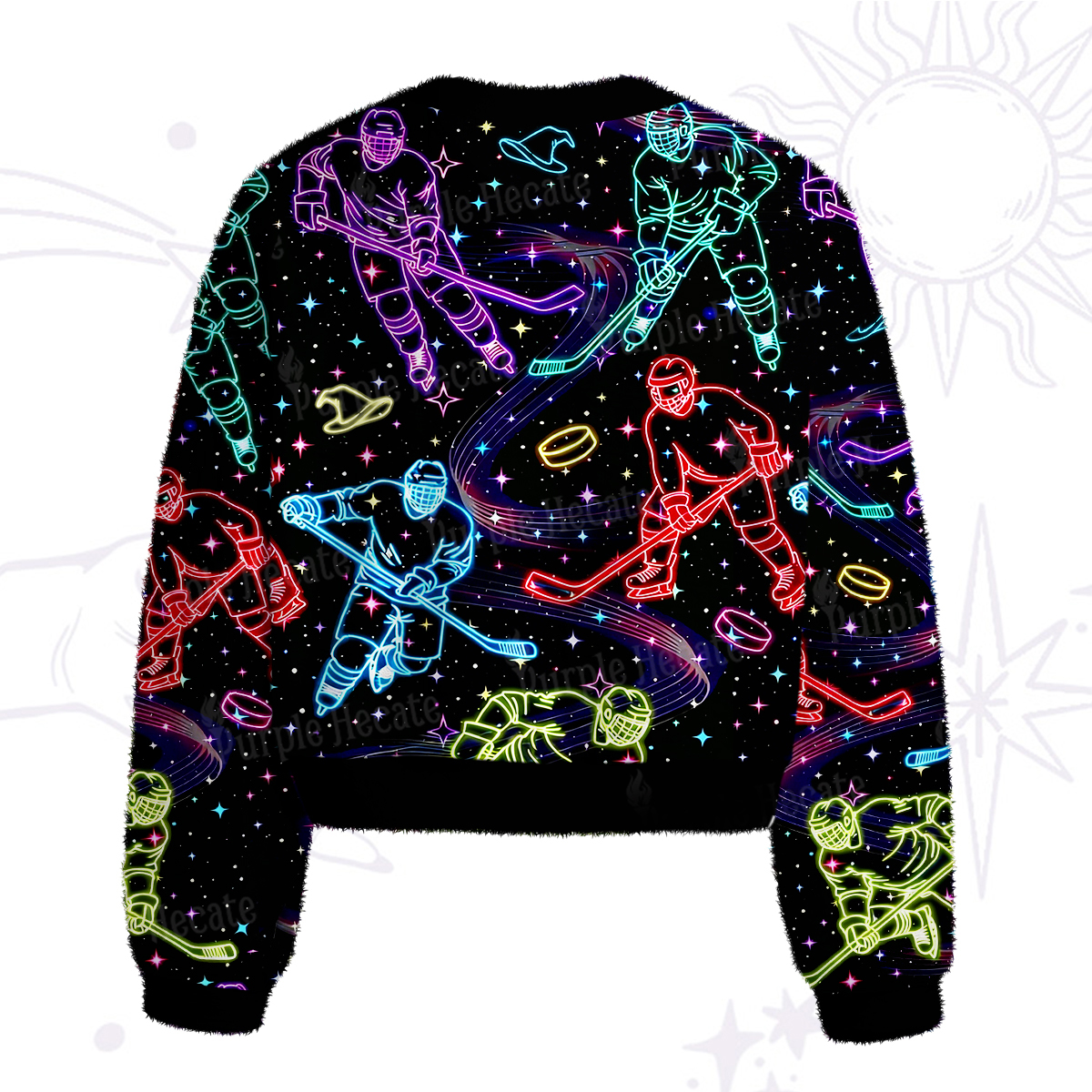 Purplehecate Neon Night Hockey Fuzzy Crewneck Sweater