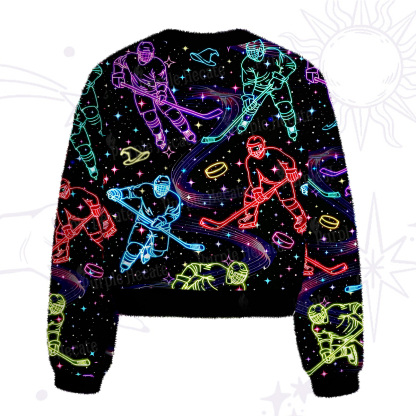 Purplehecate Neon Night Hockey Fuzzy Crewneck Sweater
