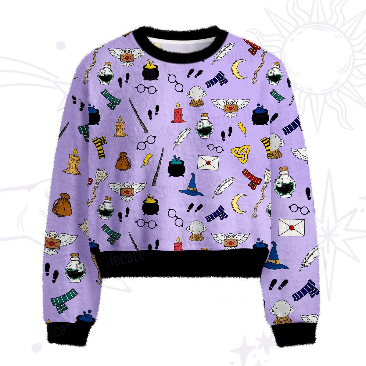 Purplehecate Wizard School Magic Fuzzy Crewneck Sweater
