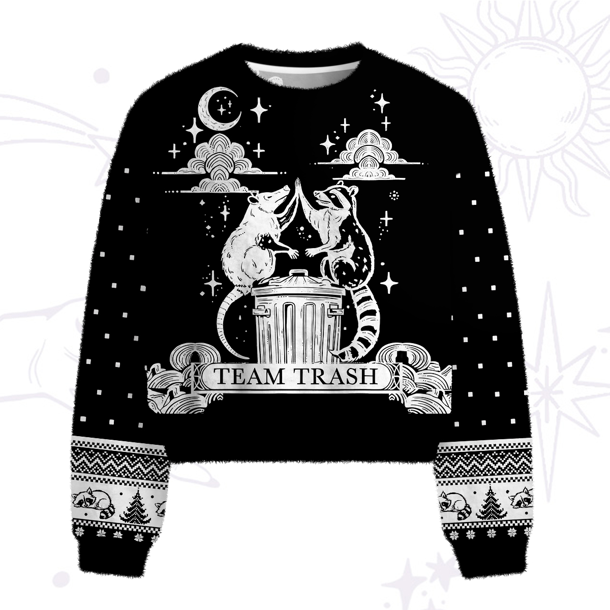 Purplehecate The Team Trash Raccoon Tarot Fuzzy Crewneck Sweater