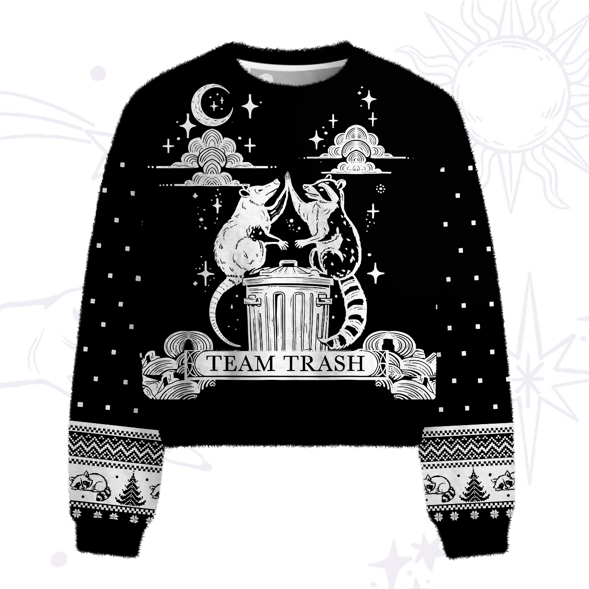 Purplehecate The Team Trash Raccoon Tarot Fuzzy Crewneck Sweater