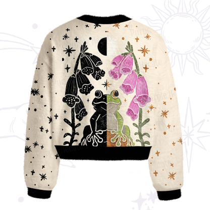 Purplehecate Dual-Tone Frog Garden Fuzzy Crewneck Sweater
