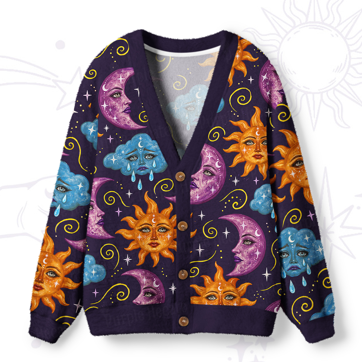 Purplehecate Hippie Sun & Moon Ugly Cardigan Sweaters