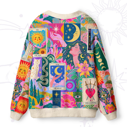 Purplehecate Colorful Mystic Tarot Collage Ugly Cardigan Sweaters