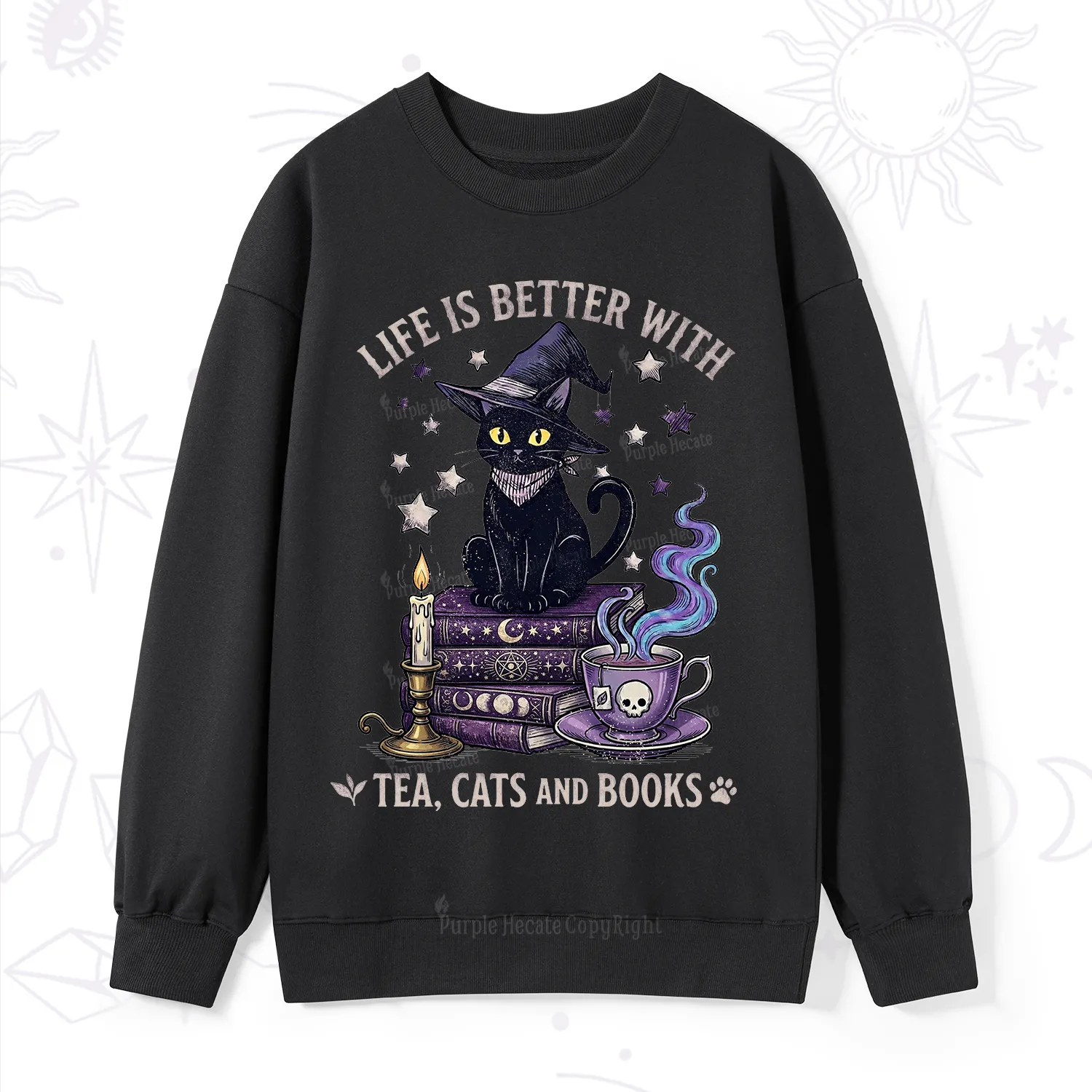 Purplehecate Life Is Better With Cats And Books Sweatshirt