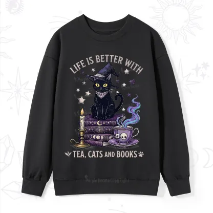 Purplehecate Life Is Better With Cats And Books Sweatshirt