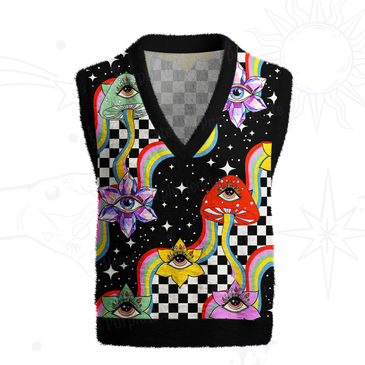 Purplehecate Enchanted Mushroom Eye Blossom Ugly Sweater Vest