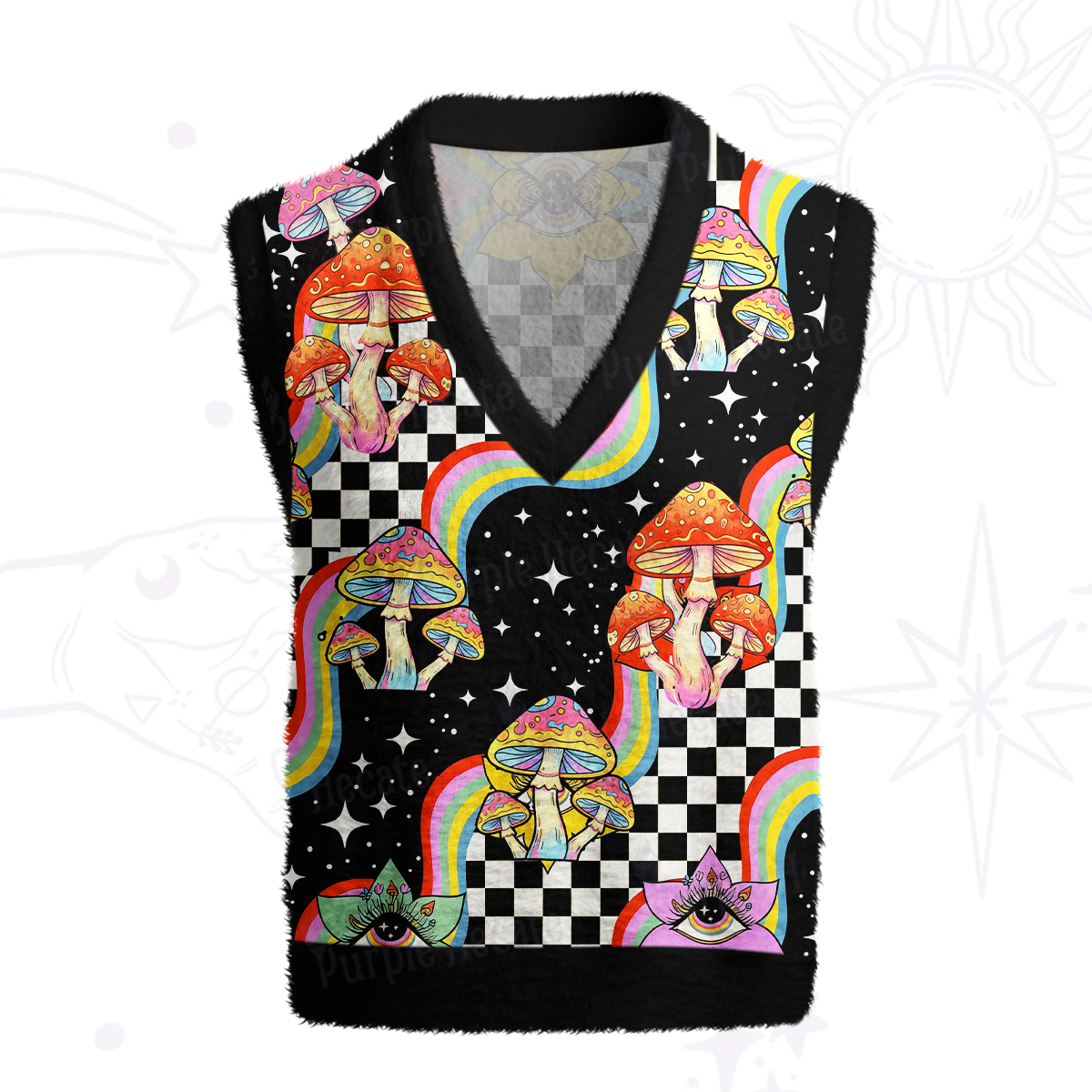 Purplehecate Trippy Rainbow Mushrooms Ugly Sweater Vest