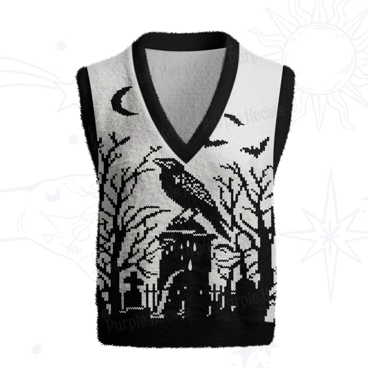 Purplehecate Ravens Over the Spooky Graveyard Ugly Sweater Vest