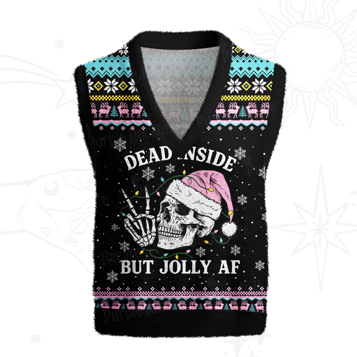 Purplehecate Dead Inside But Jolly AF Christmas Ugly Sweater Vest