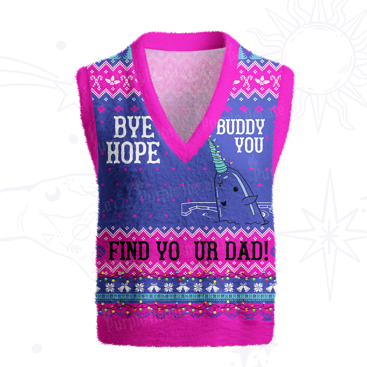 Purplehecate Good Luck Buddy Whale Ugly Sweater Vest