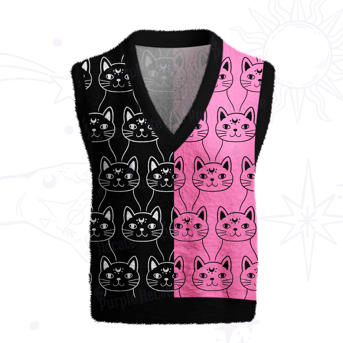 Purplehecate Sketchy Cat Ugly Sweater Vest