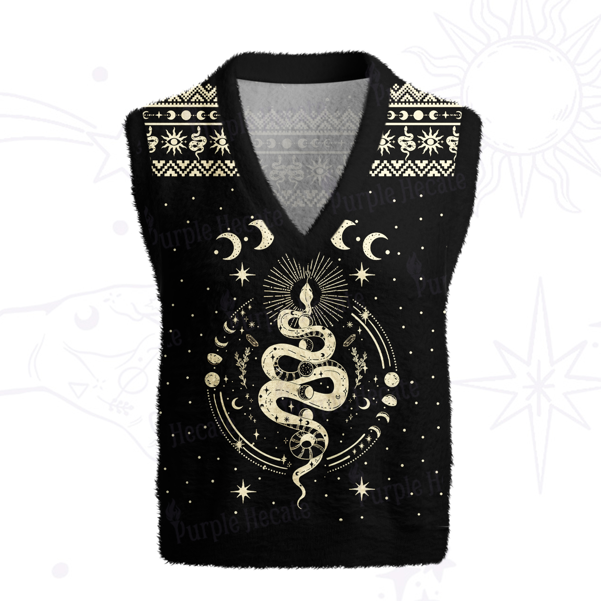 Purplehecate Snake And Moon Phase Comfort Ugly Sweater Vest