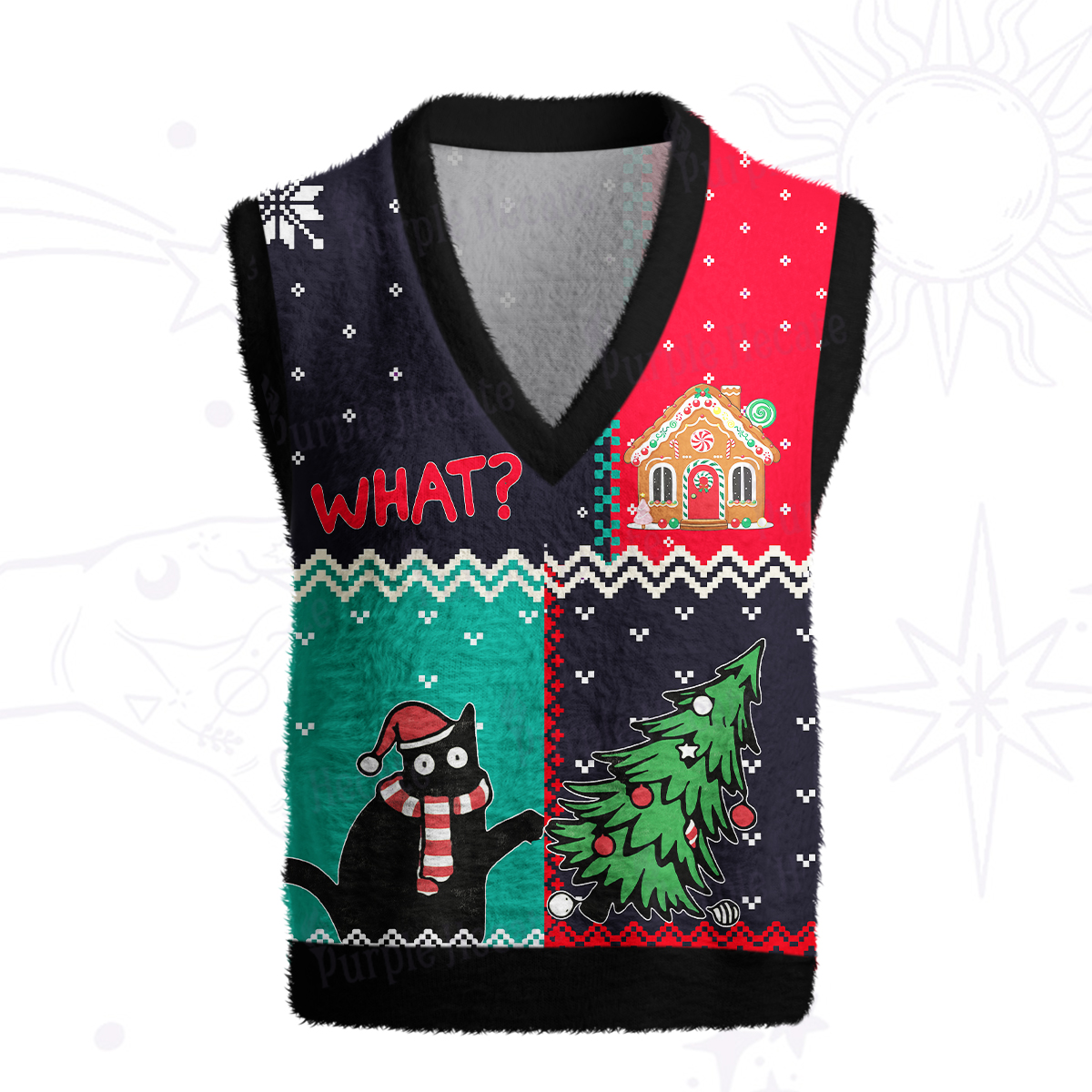 Purplehecate Christmas Black Cat Ugly Sweater Vest