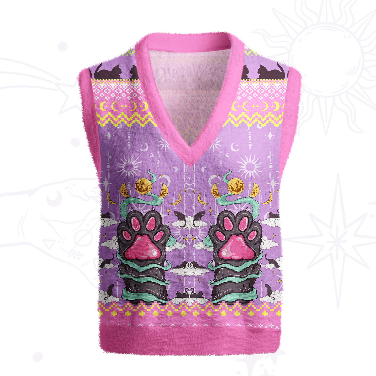 Purplehecate The Beans Cat Tarot Ugly Sweater Vest
