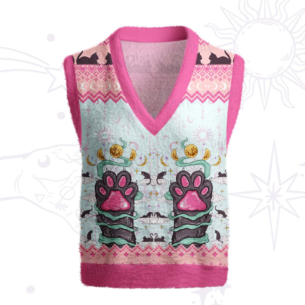 Purplehecate The Beans Cat Tarot Ugly Sweater Vest