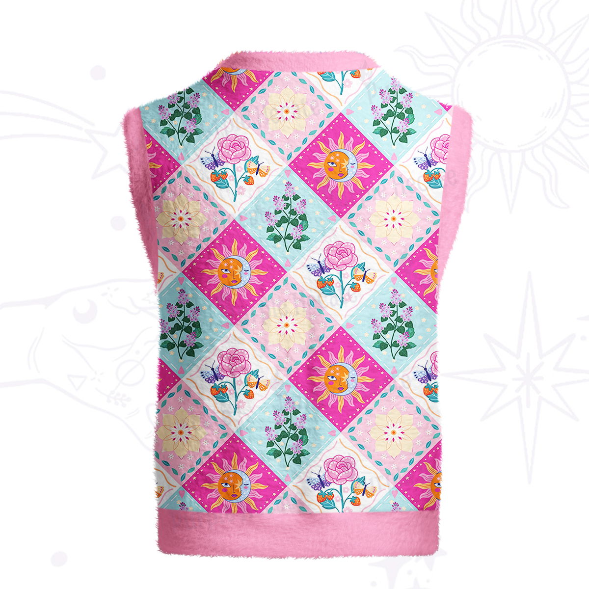 Purplehecate Celestial Sun & Moon Patchwork Ugly Sweater Vest