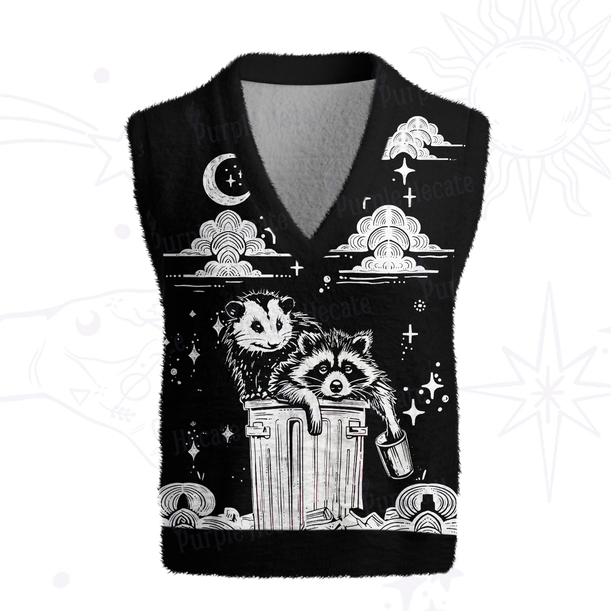 Purplehecate The Team Trash Raccoon & Possum Ugly Sweater Vest