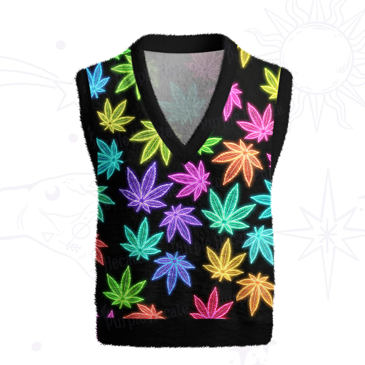 Purplehecate Trippy Weed Ugly Sweater Vest