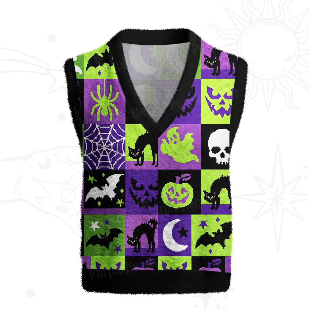 Purplehecate Spooky Patchwork Halloween Ugly Sweater Vest
