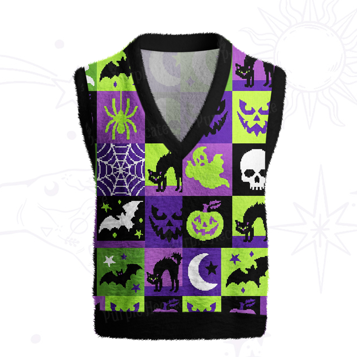Purplehecate Spooky Patchwork Halloween Ugly Sweater Vest