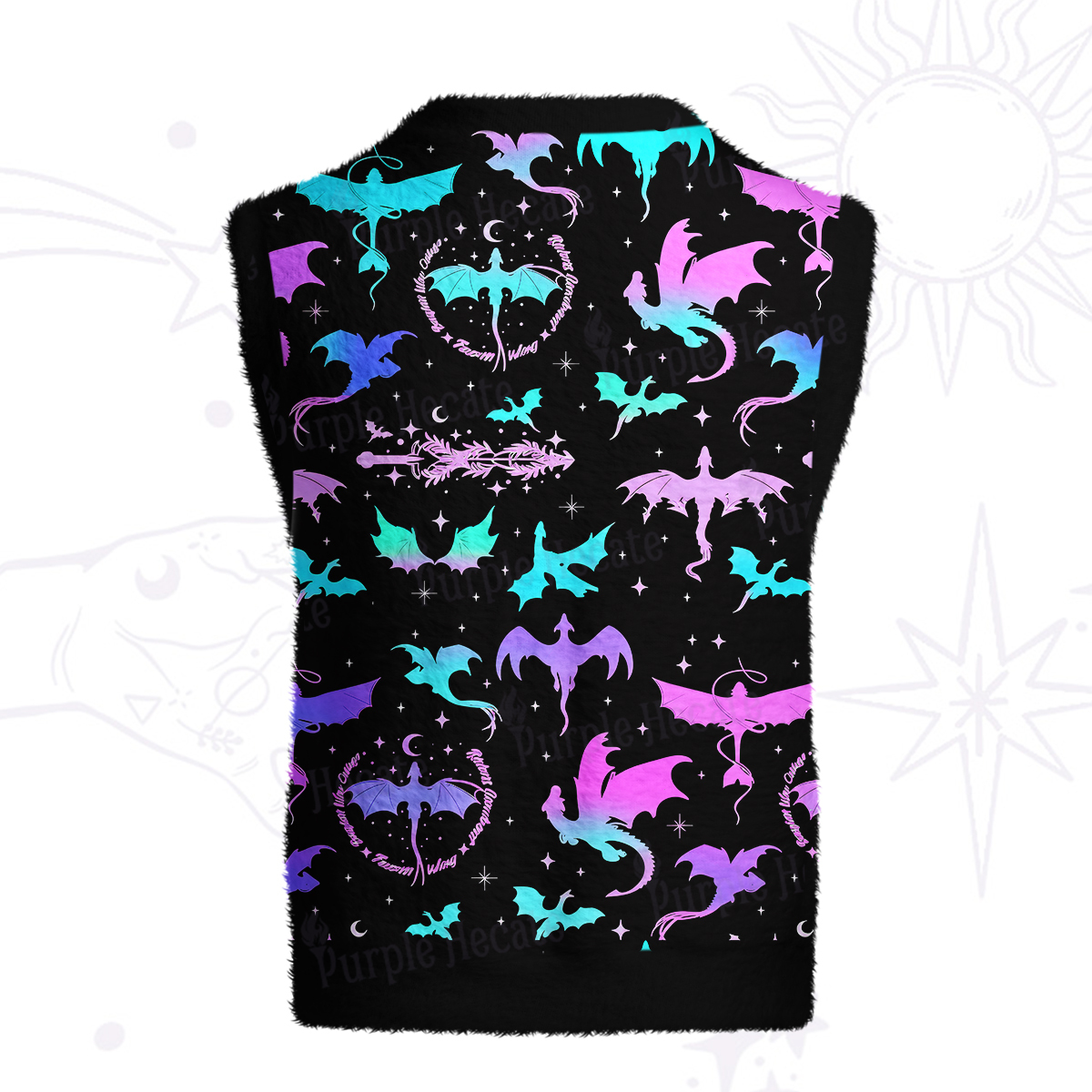 Purplehecate Neon Fantasy Dragon Allover Ugly Sweater Vest