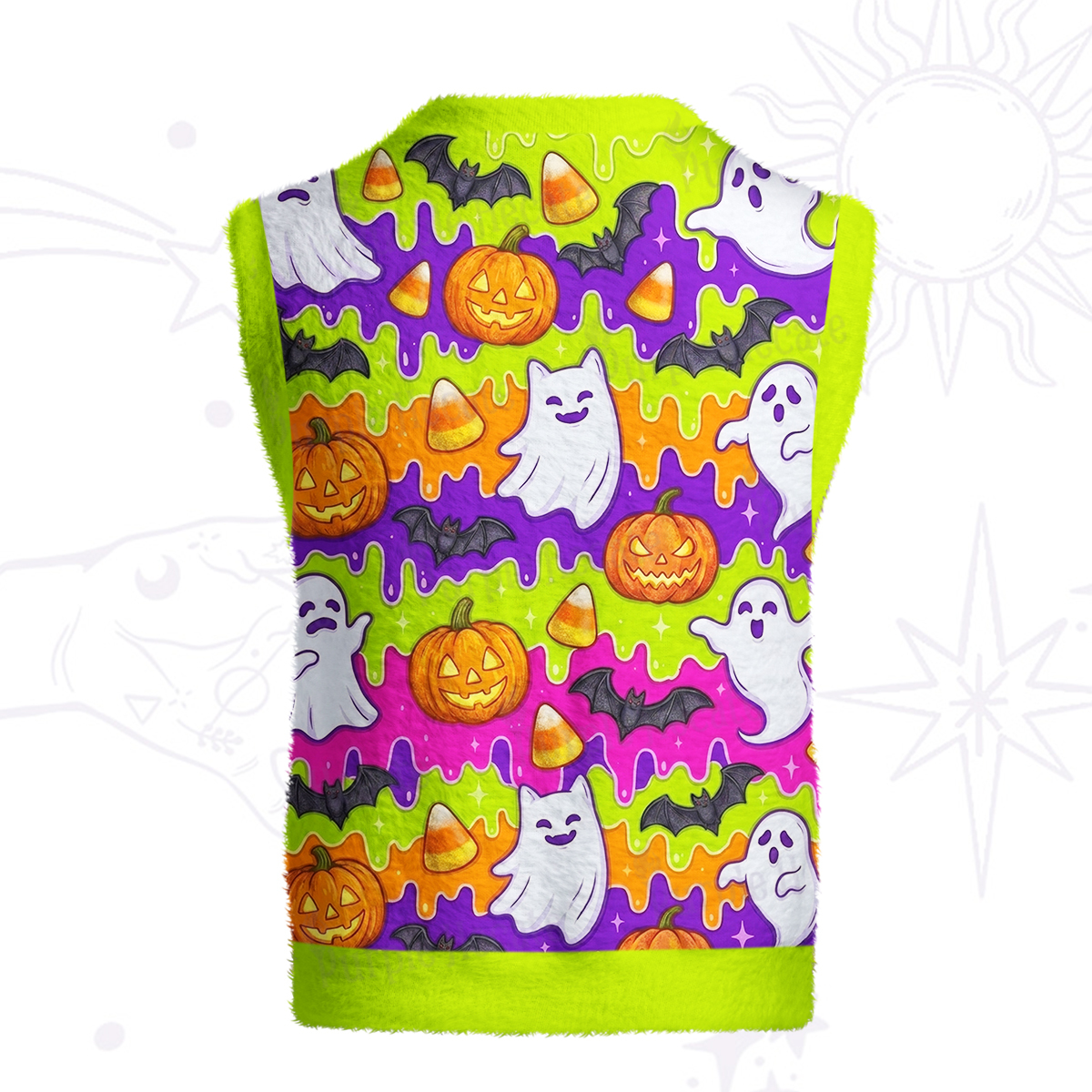 Purplehecate Halloween Ghost Jack‑o'-Lantern Ugly Sweater Vest