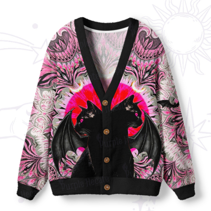 Purplehecate Blood Moon Twin Demon Black Cats Ugly Cardigan Sweaters