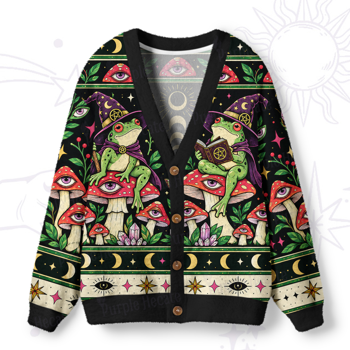 Purplehecate Toad Witch Forest Ugly Cardigan Sweaters