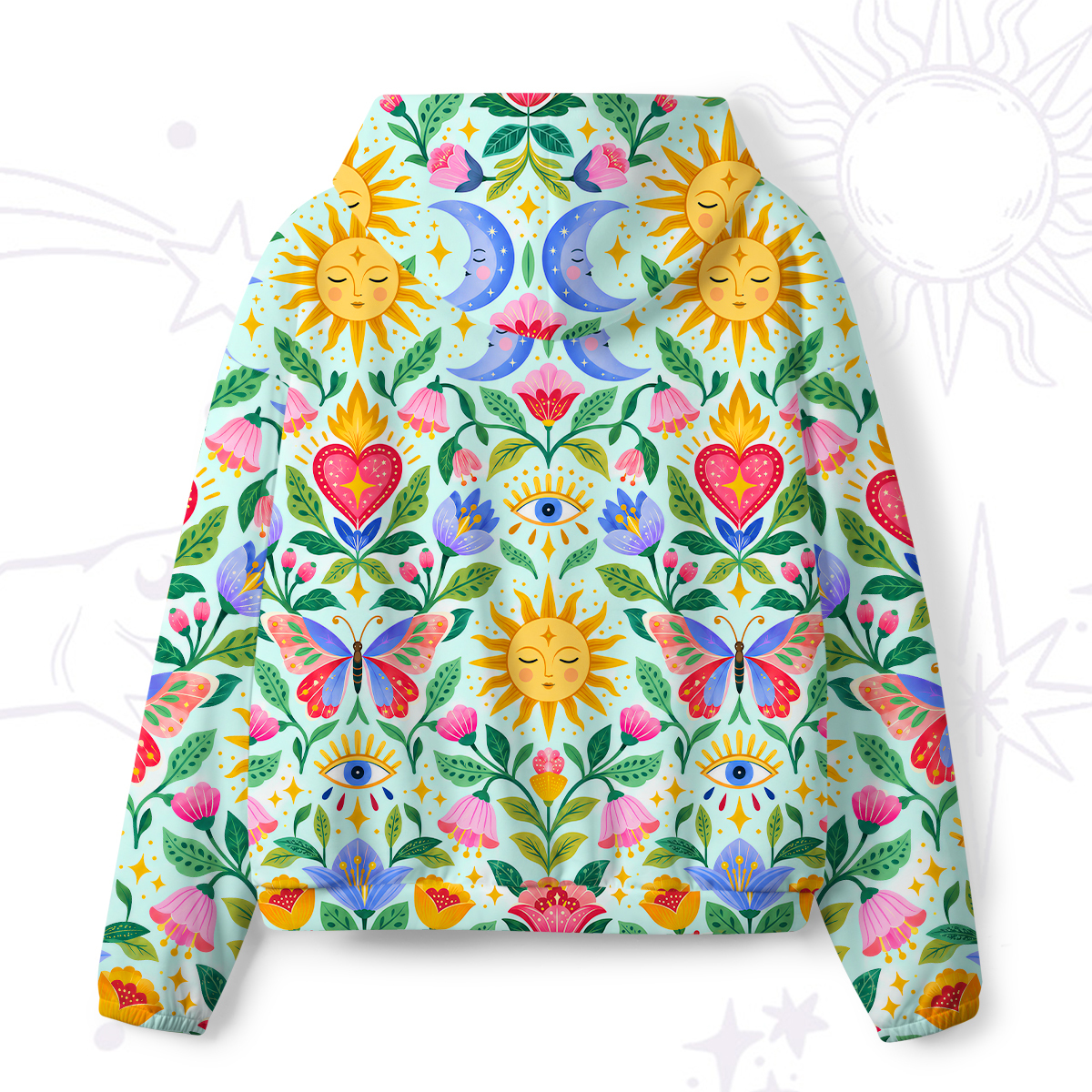 Purplehecate Sunny Bloom Flaming Heart All-Over Print Hoodie