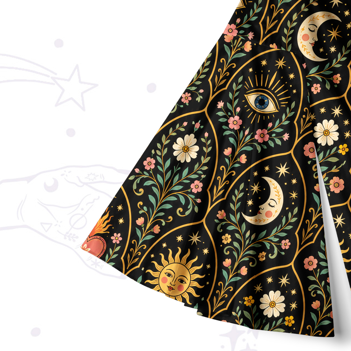 Purplehecate Mystic Sun Moon Hearts Bell Sleeve Dress