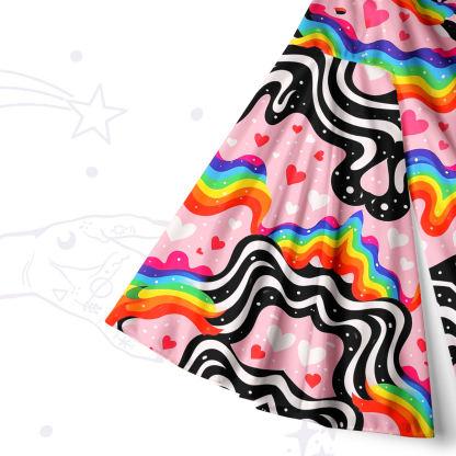 Purplehecate Groovy Melty Rainbow Hearts Wavy Bell Sleeve Dress