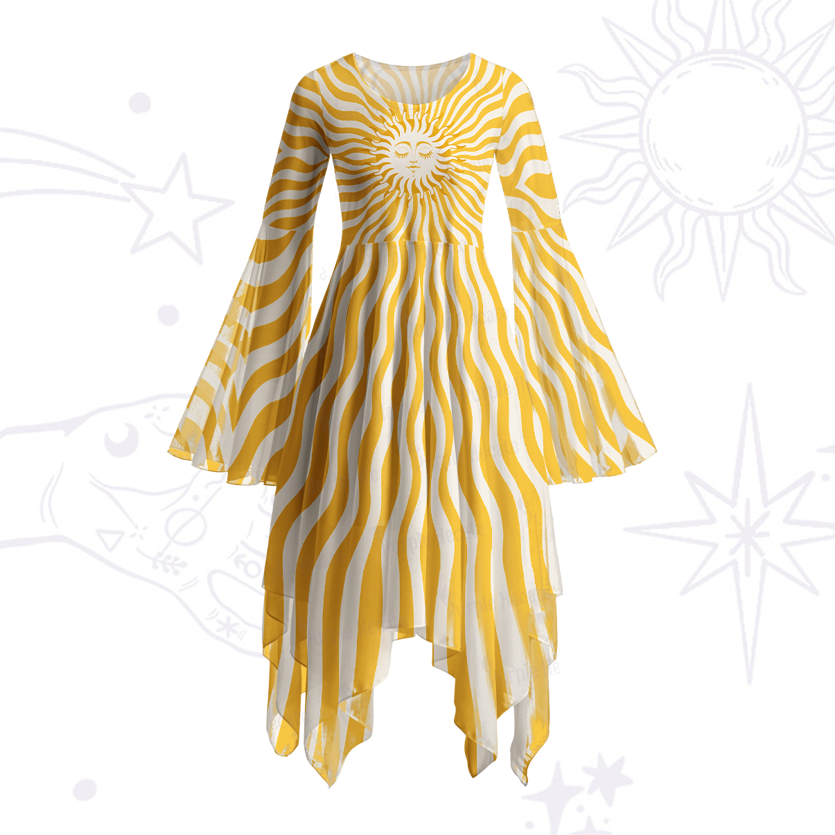 Purplehecate Radiance of the Sun Bell Sleeve Dress
