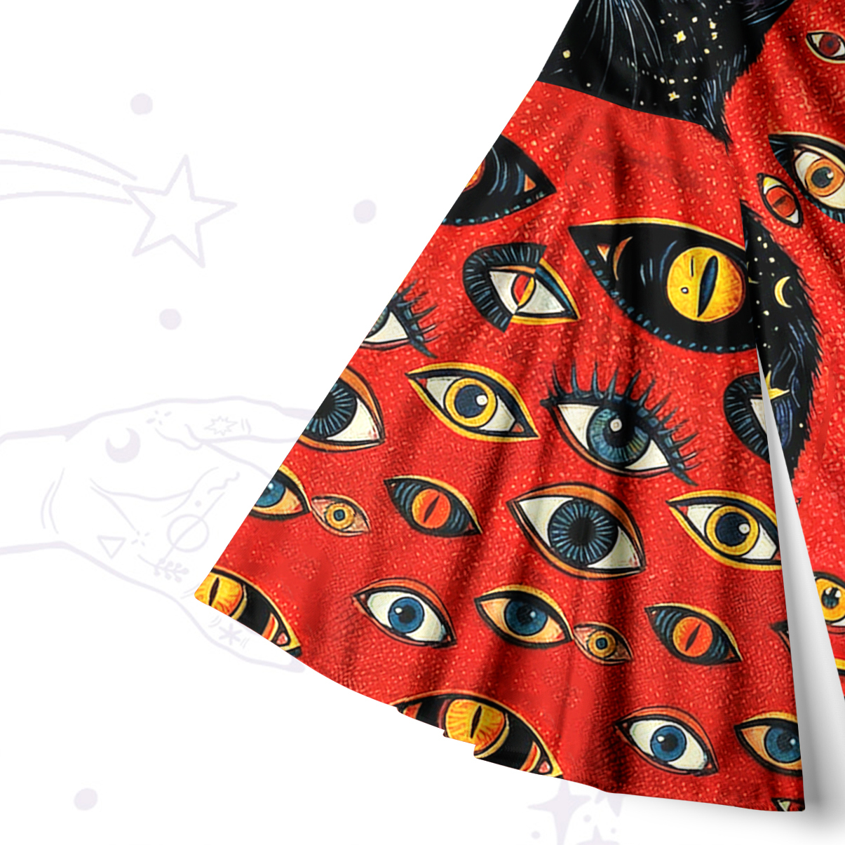 Purplehecate Cosmic Watcher Cat Bell Sleeve Dress