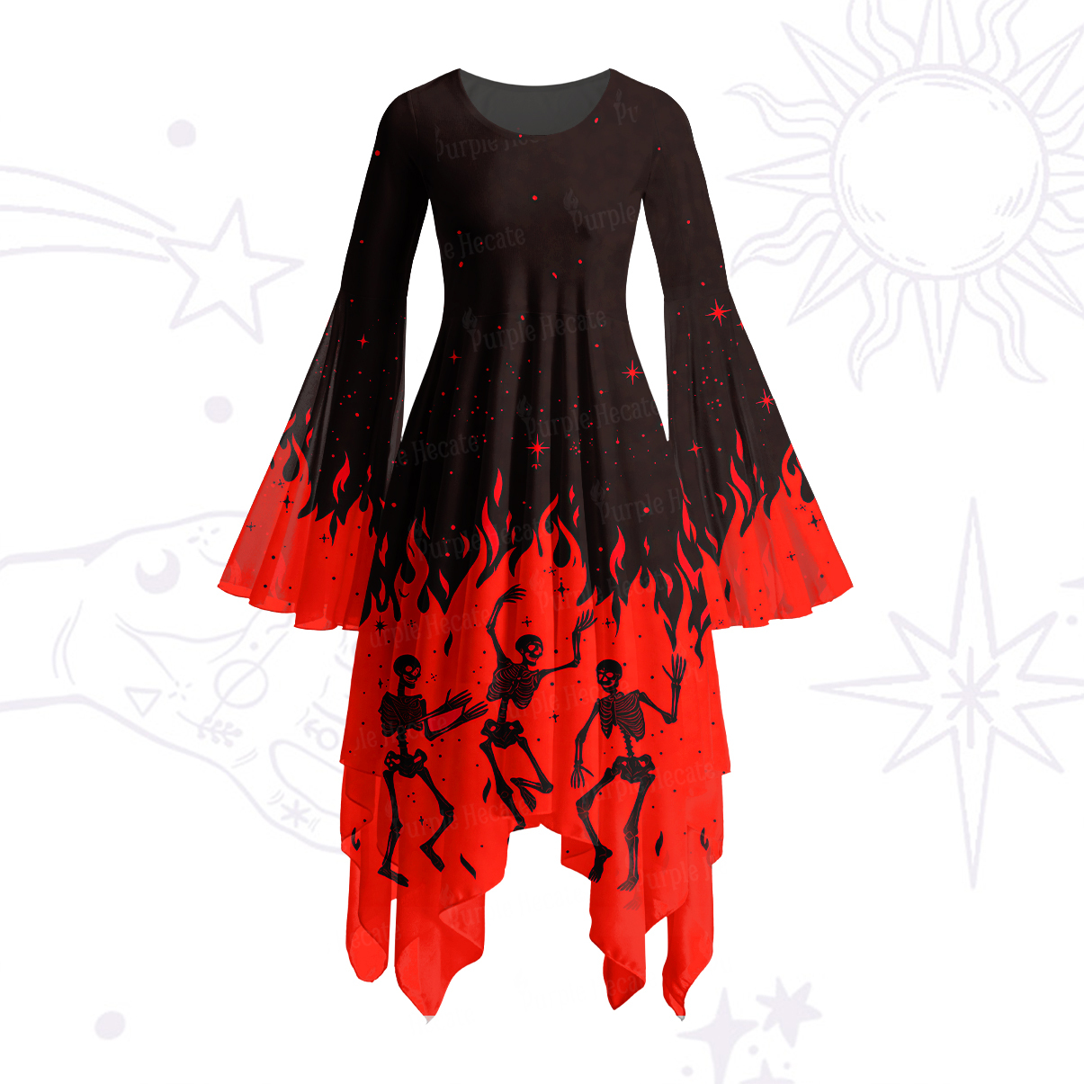 Purplehecate Infernal Revelry Bell Sleeve Dress