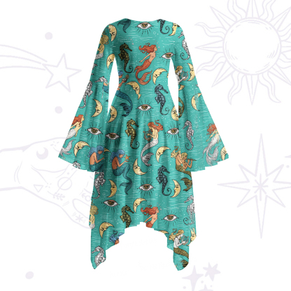 Purplehecate Mermaid Magic Bell Sleeve Dress