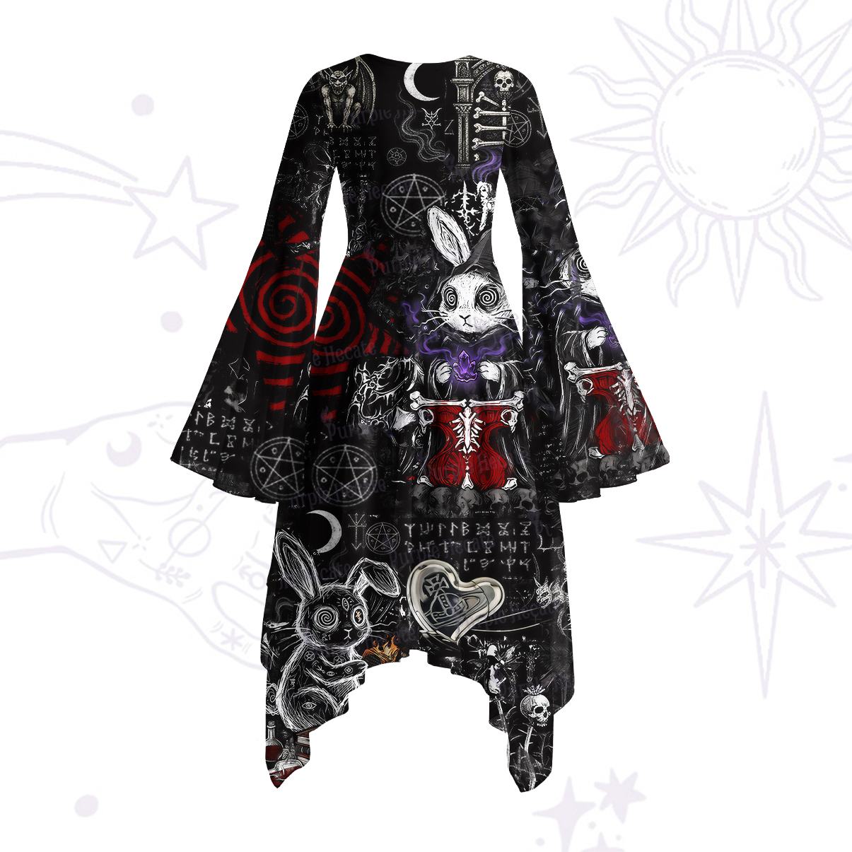 Purplehecate Gothic Cursed Bunny Ritual Bell Sleeve Dress