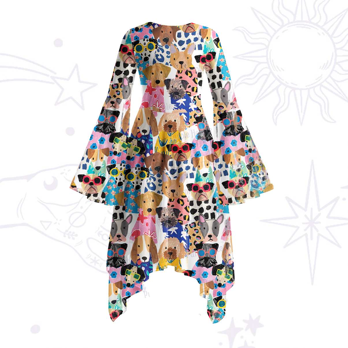 Purplehecate Puppy Parade Bell Sleeve Dress