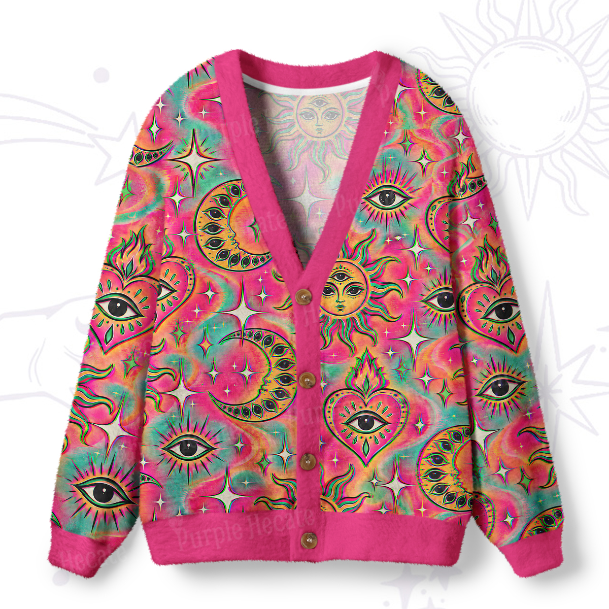 Purplehecate Mystic Hearts and Moons Ugly Cardigan Sweaters