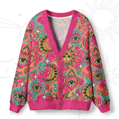 Purplehecate Mystic Hearts and Moons Ugly Cardigan Sweaters