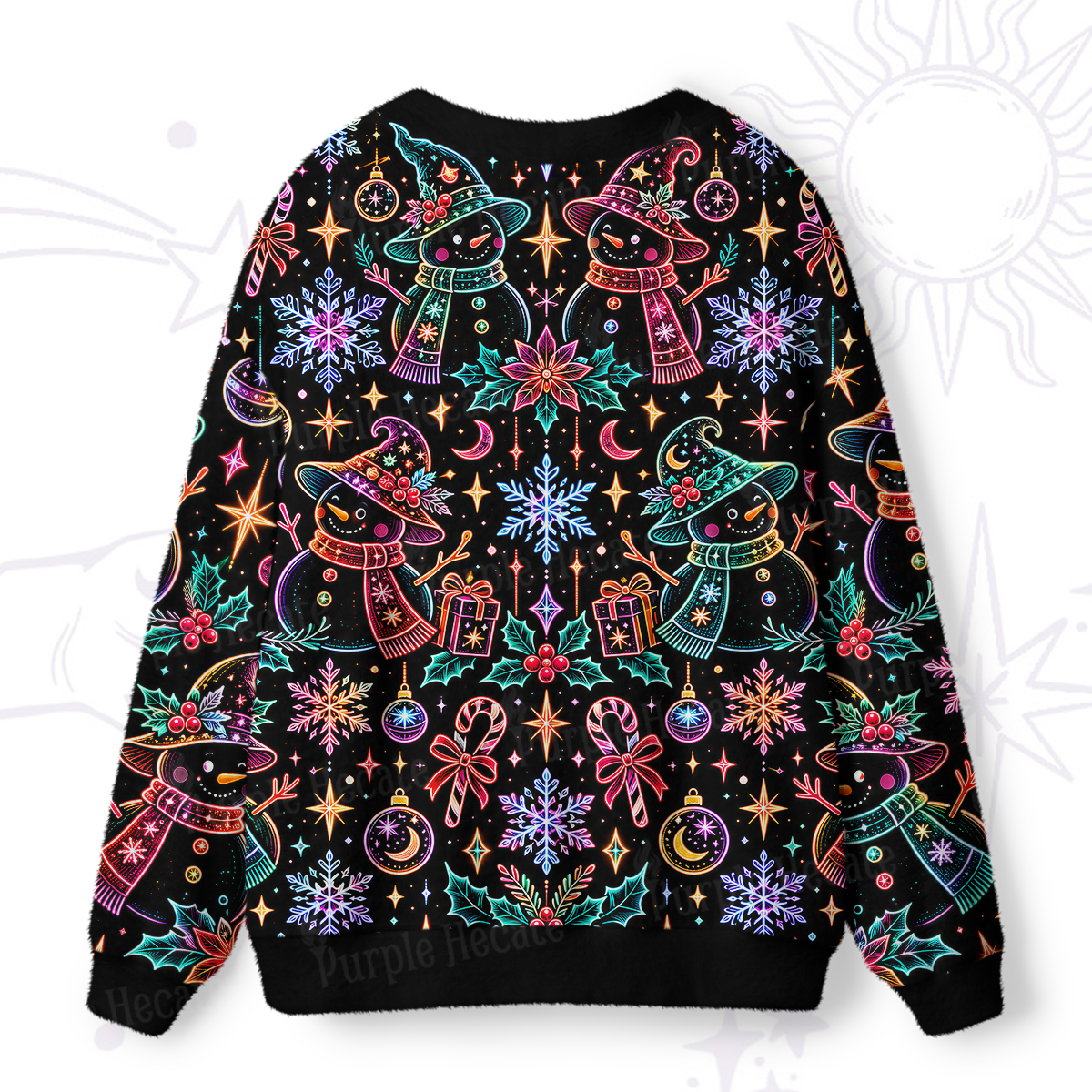 Purplehecate Neon Magic Snowmen Holiday Ugly Cardigan Sweaters
