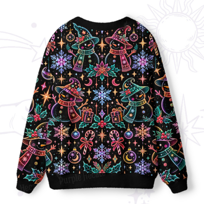 Purplehecate Neon Magic Snowmen Holiday Ugly Cardigan Sweaters