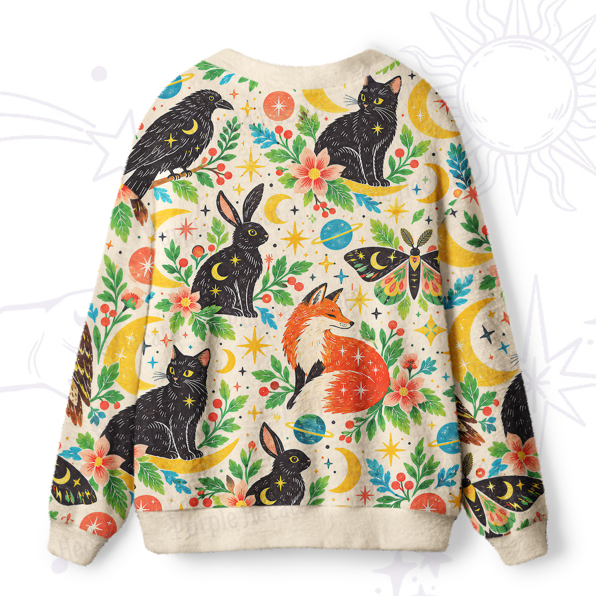 Purplehecate Mystic Forest Animals Ugly Cardigan Sweaters