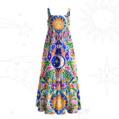 Purplehecate Sun & Moon Butterfly Garden Wide Straps Maxi Dress
