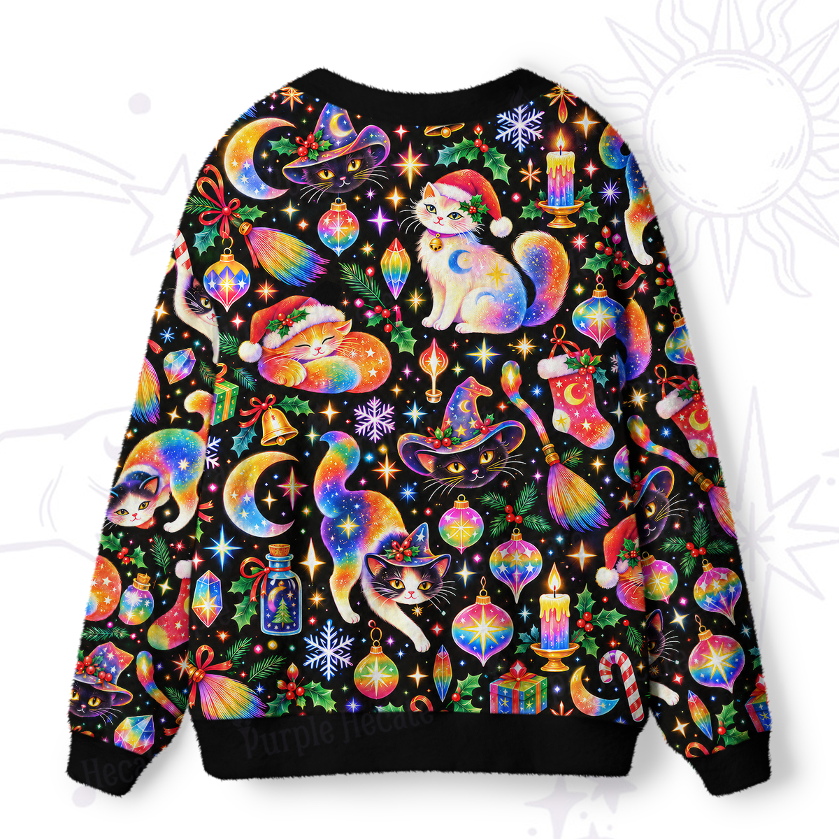Purplehecate Rainbow Starlight Wizard Cat Holiday Ugly Cardigan Sweaters