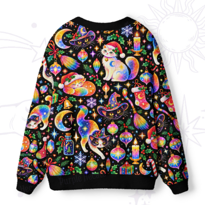 Purplehecate Rainbow Starlight Wizard Cat Holiday Ugly Cardigan Sweaters