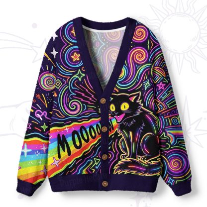 Purplehecate Psychedelic Rainbow Scream Cat Ugly Cardigan Sweaters