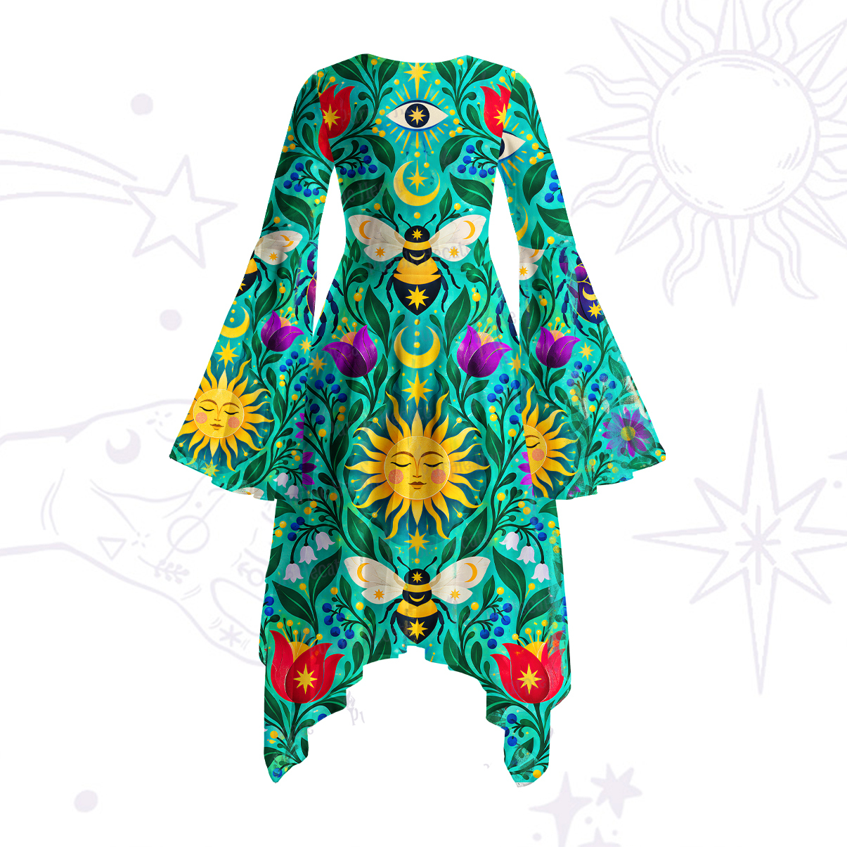 Purplehecate  Dance of Luminous Bees Bell Sleeve Dress