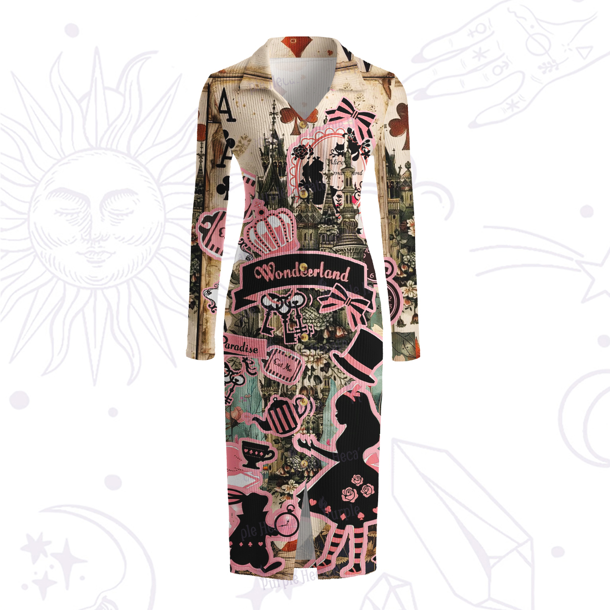 Purplehecate Wonderland Alice’s Tea Party Ribbed Knit Dress